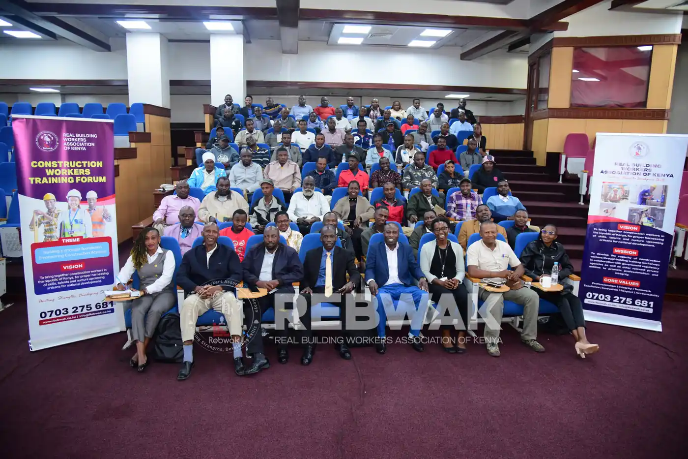 Group photo of participants and facilitators at the Construction Workers Training Forum